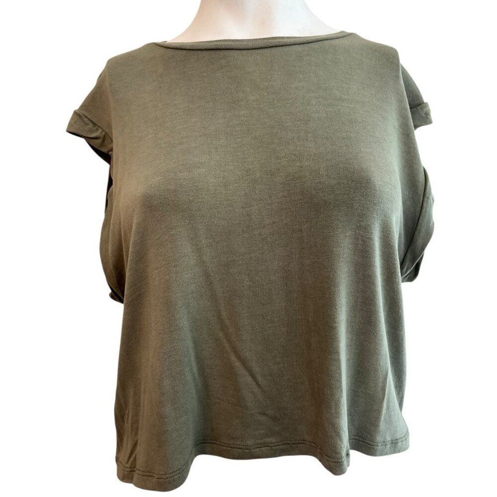 Aqua Ladies Medium Army Green Cropped Tank Top NWT Rayon Spandex Soft Stretch